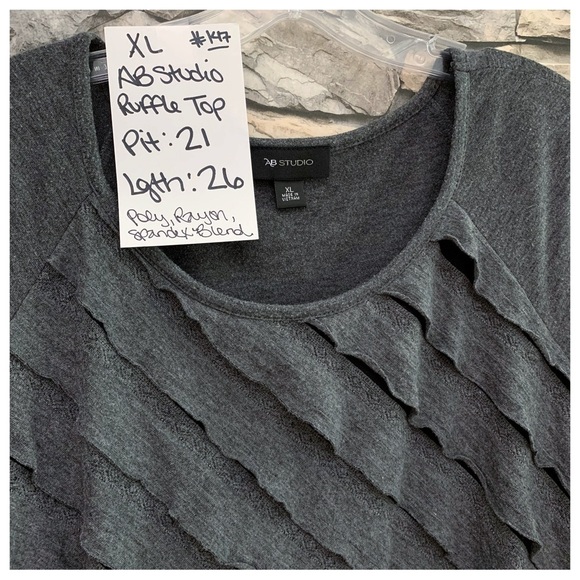 #147 AB Studio Gray Tiered Ruffle 3/4 Sleeve Scoop Neck Top Blouse Shirt XL - Picture 2 of 2